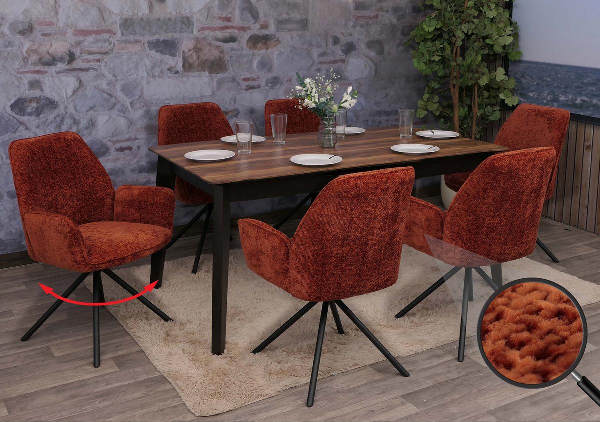 ESSZIMMERSTUHL Rot, Schwarz 6er-Set - Rostfarben/Rot, Textil (60/86/60cm) - MCW