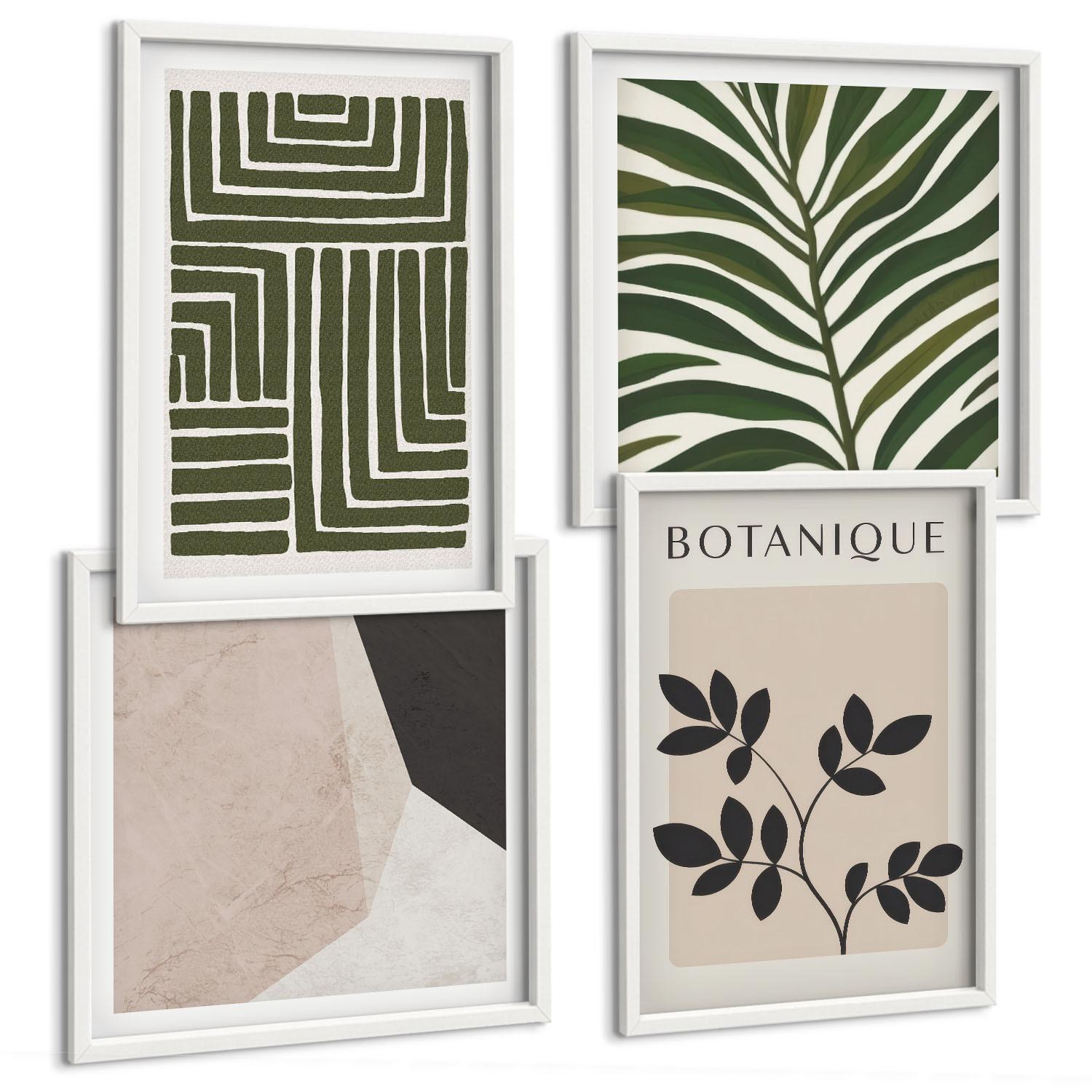 BILDER SET 4er Set - 50x50 cm & 40x60 cm Weißer Rahmen - Botanische Boho-Kompositionen - Weiß, Kunststoff (50/50cm) - TULUP