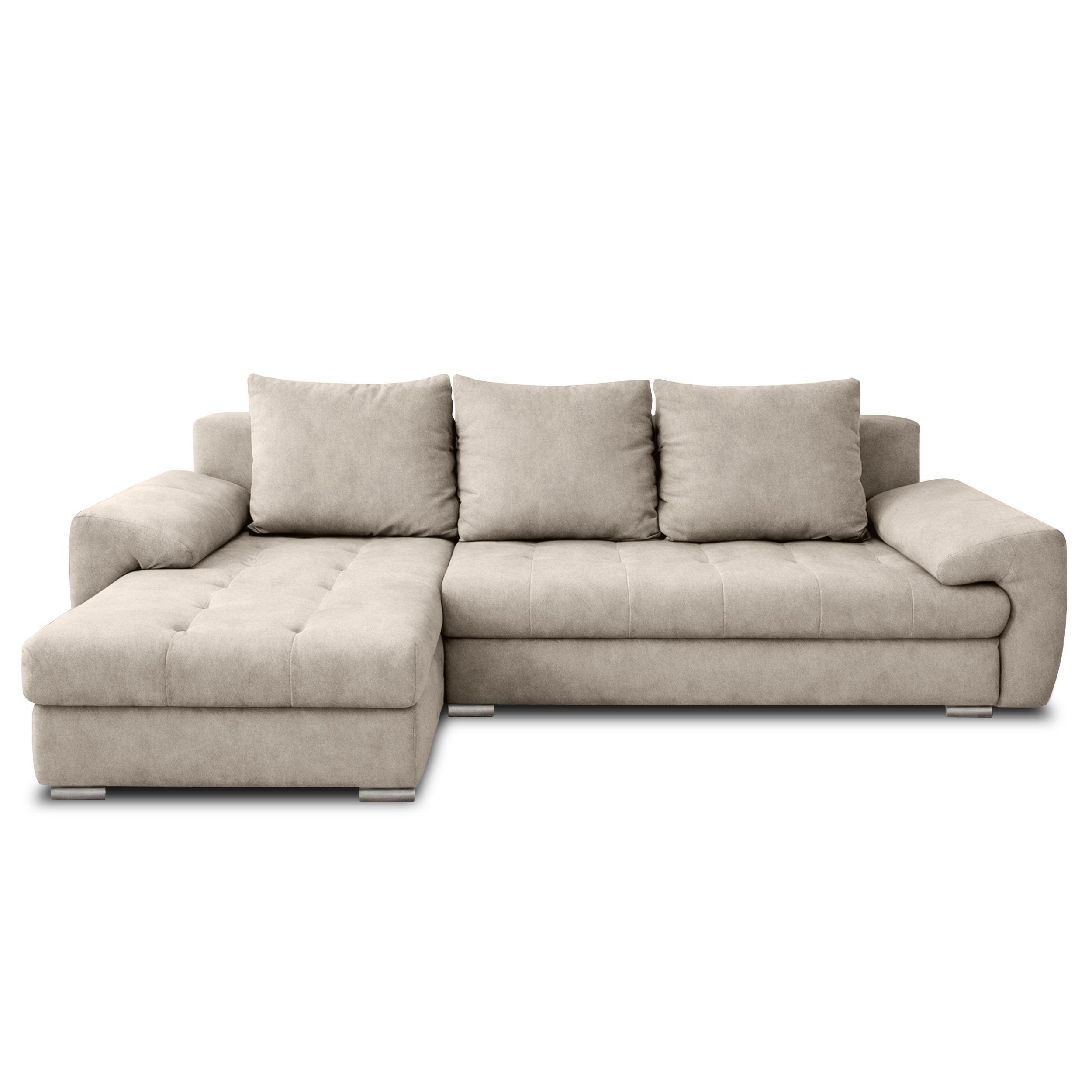ECKSOFA L Form Manisa Beige 234/145/83 cm Links mit Schlaffunktion - Beige/Silberfarben, Kunststoff/Textil (145/234cm) - AX Living