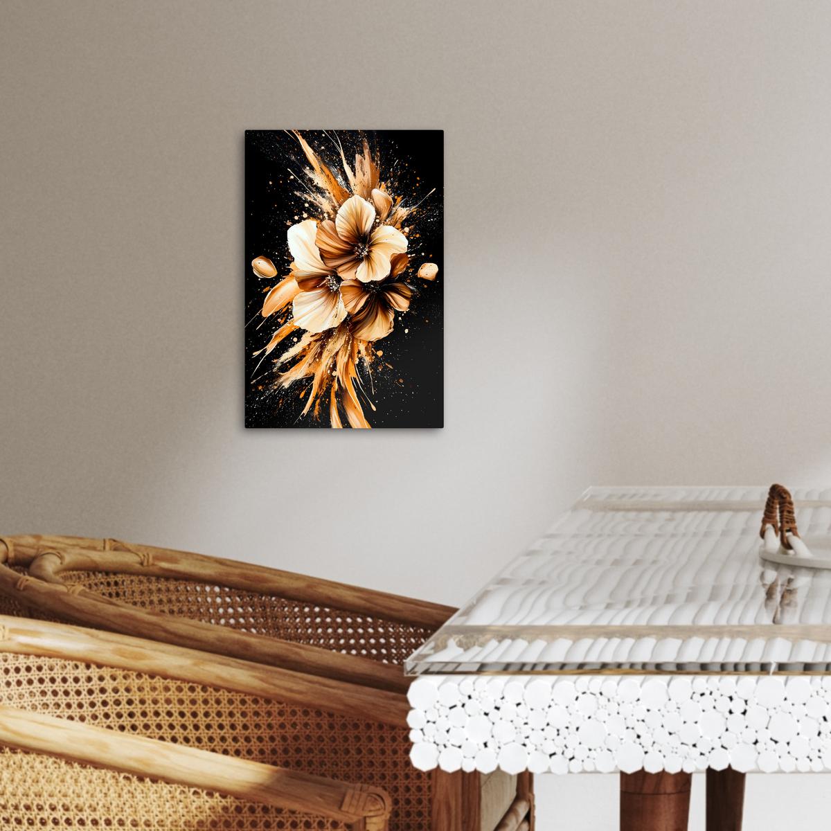 LEINWANDBILD Blumen - Gold - Graffiti - Schwarz - Abstrakt Deko Wohnzimmer 20x30 cm - Cappuccino, Textil (20/30cm) - MuchoWow