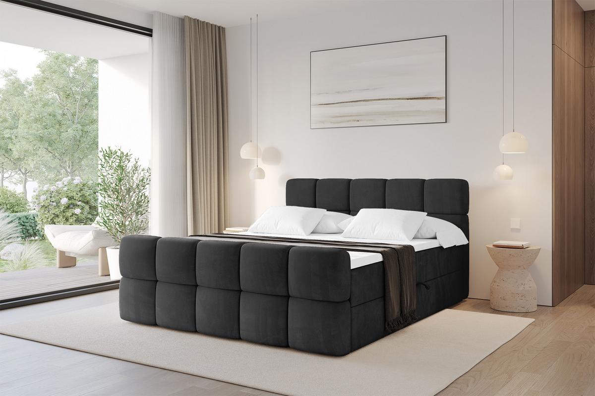 BOXBETT mit Matratze H3 - FAMA-Z - 120x200 cm Schwarz Casablanca - Schwarz, Holzwerkstoff - ALTDECOR
