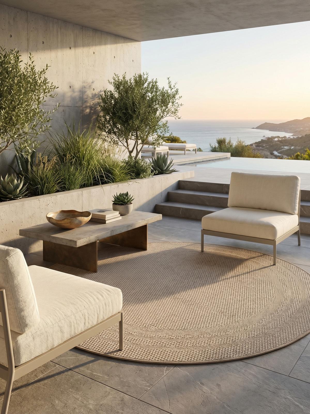 TEPPICH Outdoor VENTOUX in Beige, mit Bordüre, Ø 160 cm - Beige, Textil (160/160cm) - KADIMA DESIGN