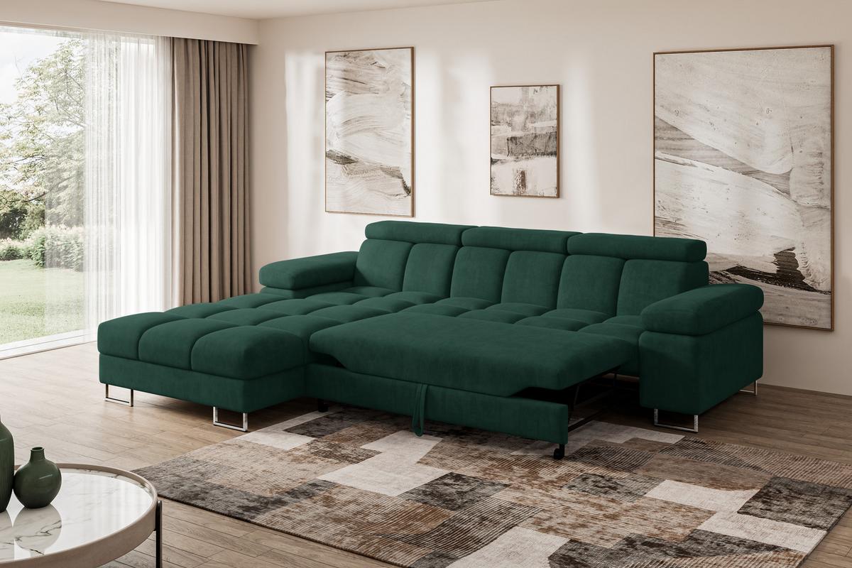 ECKSOFA mit Schlaffunktion Ottomane Links 271x203x79 Grün Velours - Grün, Holzwerkstoff/Textil (271/203cm) - ALTDECOR