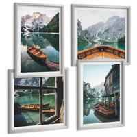 BILDER SET 4er Set - 50x50 cm & 40x60 cm Silberner Rahmen - Haus am Bergsee Łódź - Silberfarben, Kunststoff (50/50cm) - TULUP