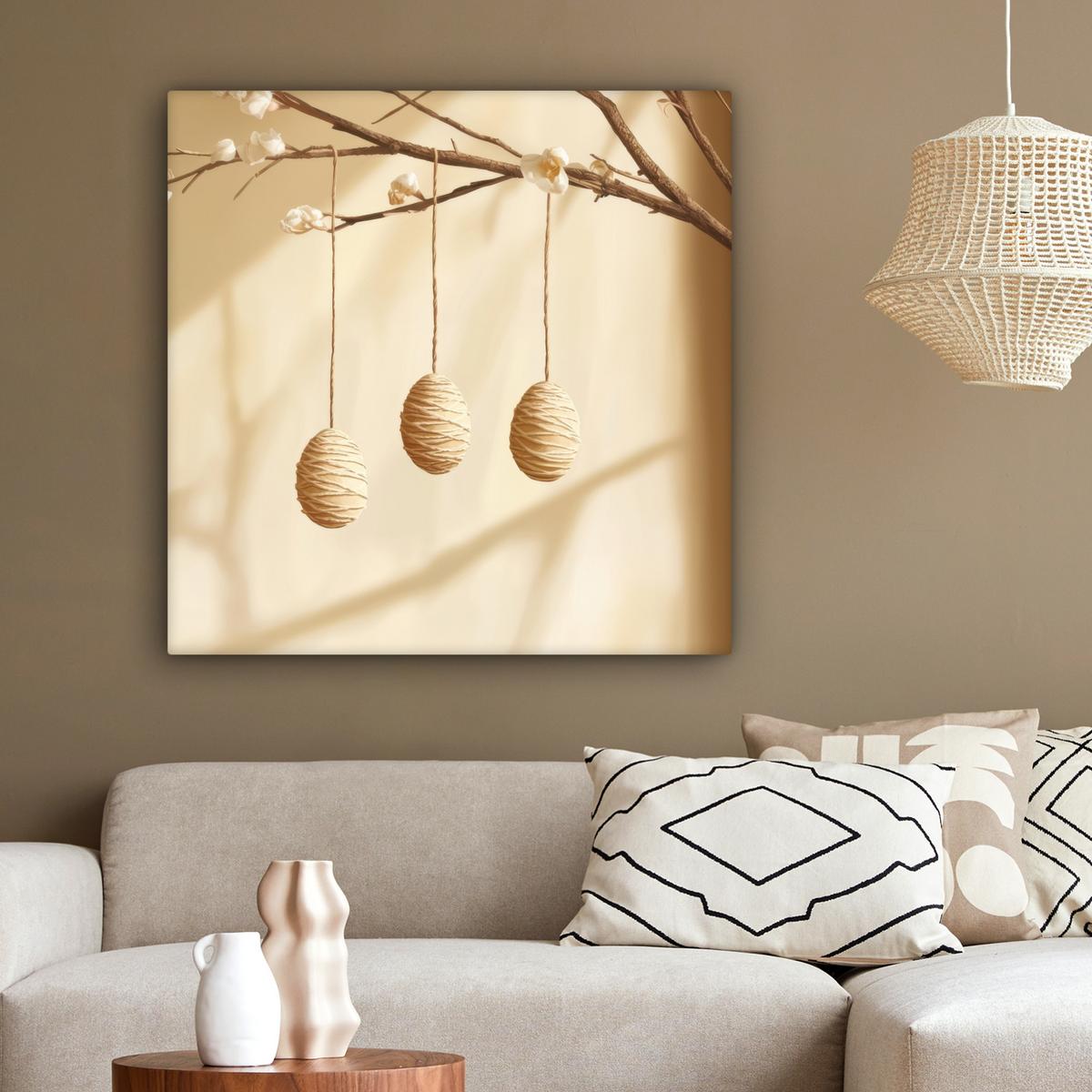 LEINWANDBILD Beige - Osterkuchen - Eier Deko Groß 90x90 cm - Beige, Textil (90/90cm) - MuchoWow