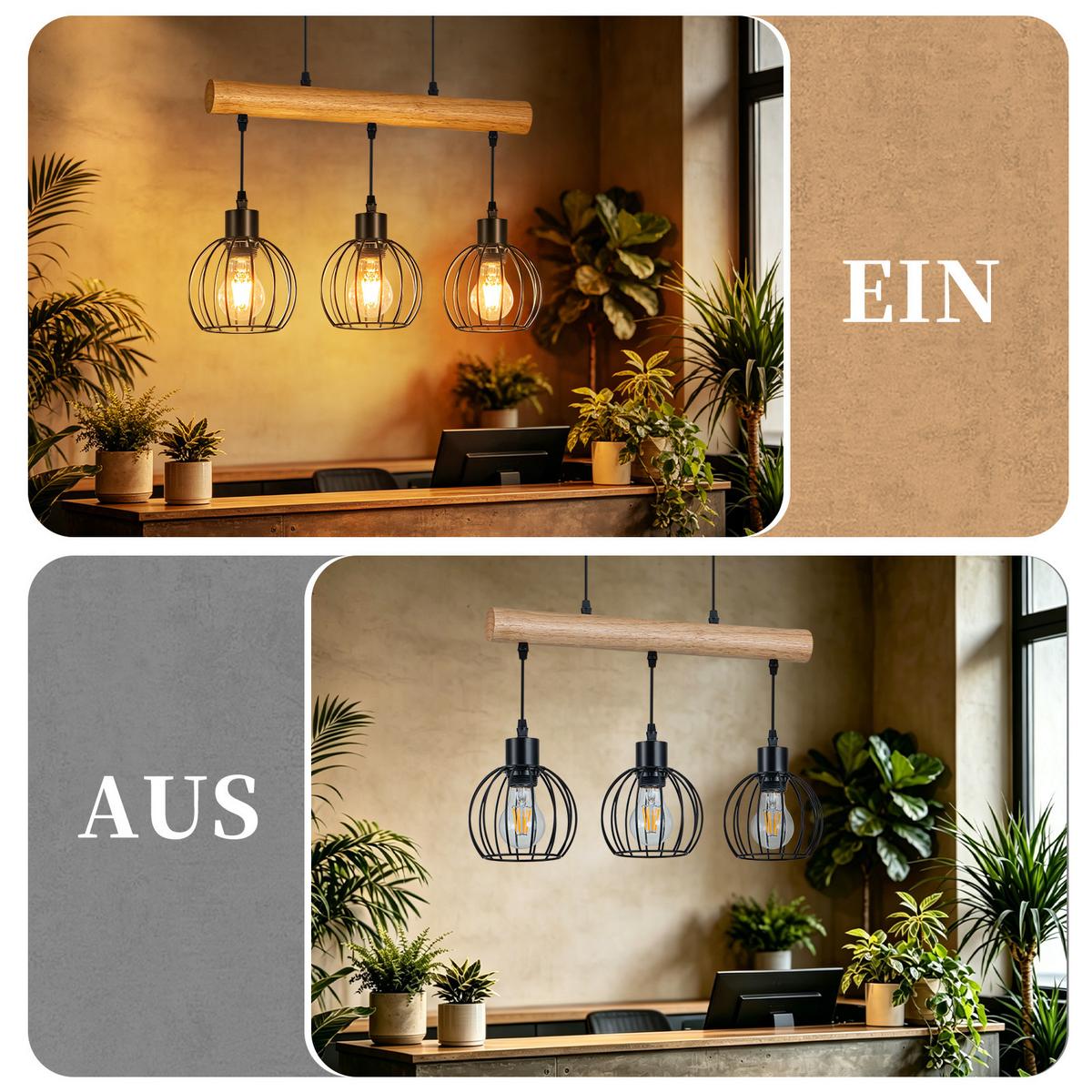 PENDELLEUCHTE Kivoril 50/14/160 cm - Schwarz, Holz/Metall (50/14/160cm) - ZMH