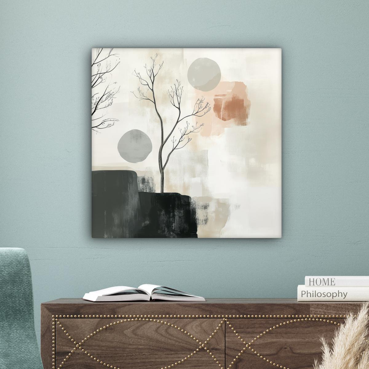 LEINWANDBILD Wabi sabi - Beige - Pflanze Wandbild Wohnzimmer 50x50 cm - Sandfarben, Textil (50/50cm) - MuchoWow