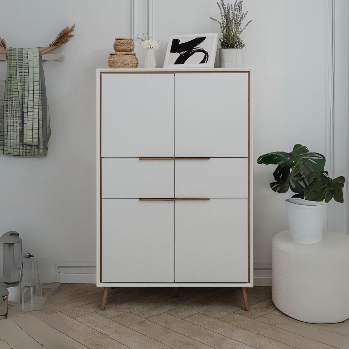 HIGHBOARD mit 4 Türen und 2 Schubladen - Arona - 90/38/140 cm - Weiß/Eiche Artisan, Holzwerkstoff (38/140/50cm) - Calicosy