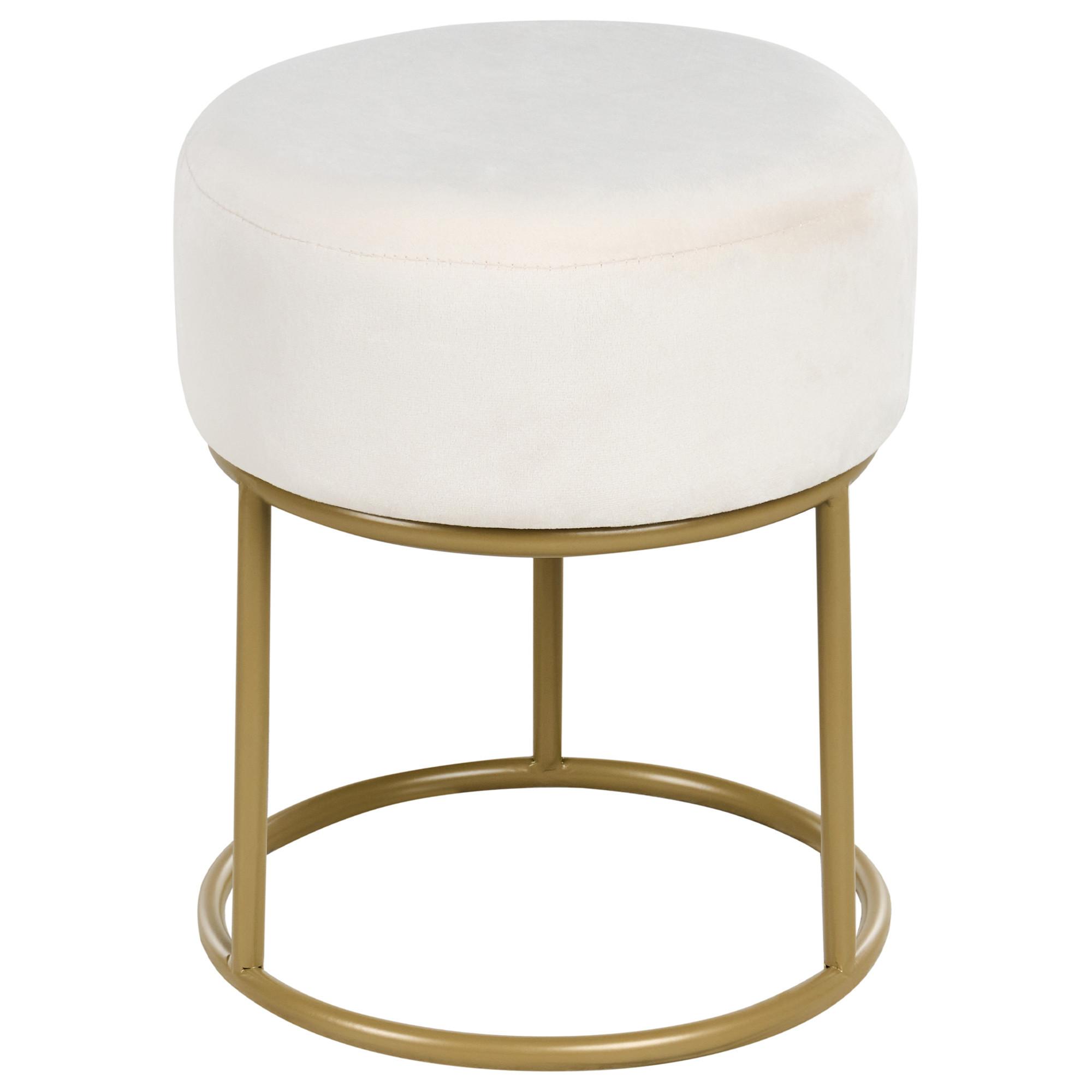 HOCKER Samtstoff Cremeweiß Delco - Weiß, Textil (35/40/35cm) - Beliani
