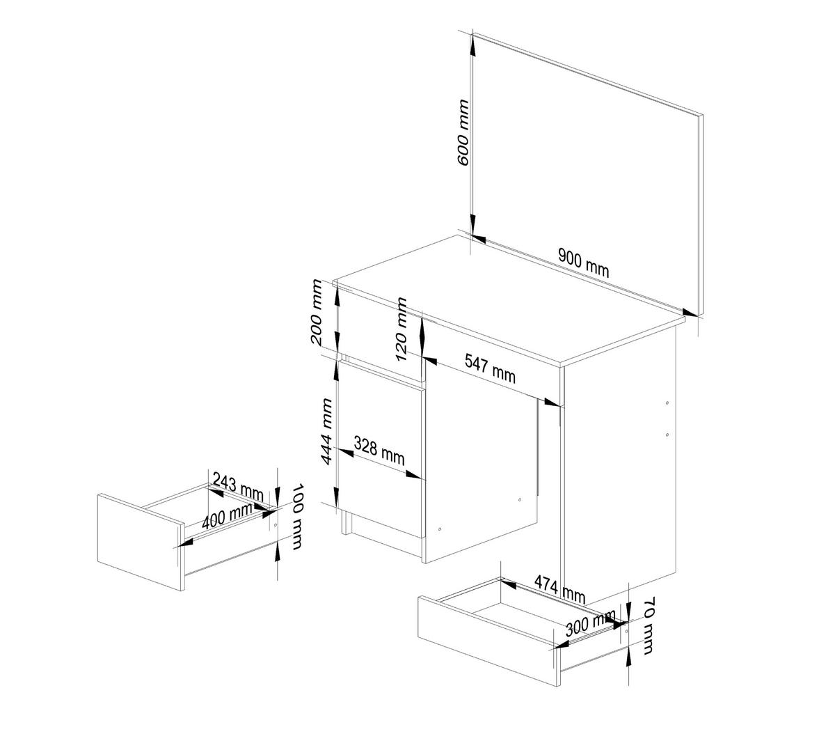 SCHMINKTISCH mit Spiegel - Sonoma Eiche, Holzwerkstoff (90/142/50cm) - RAUMHIRSCH FURNITURE