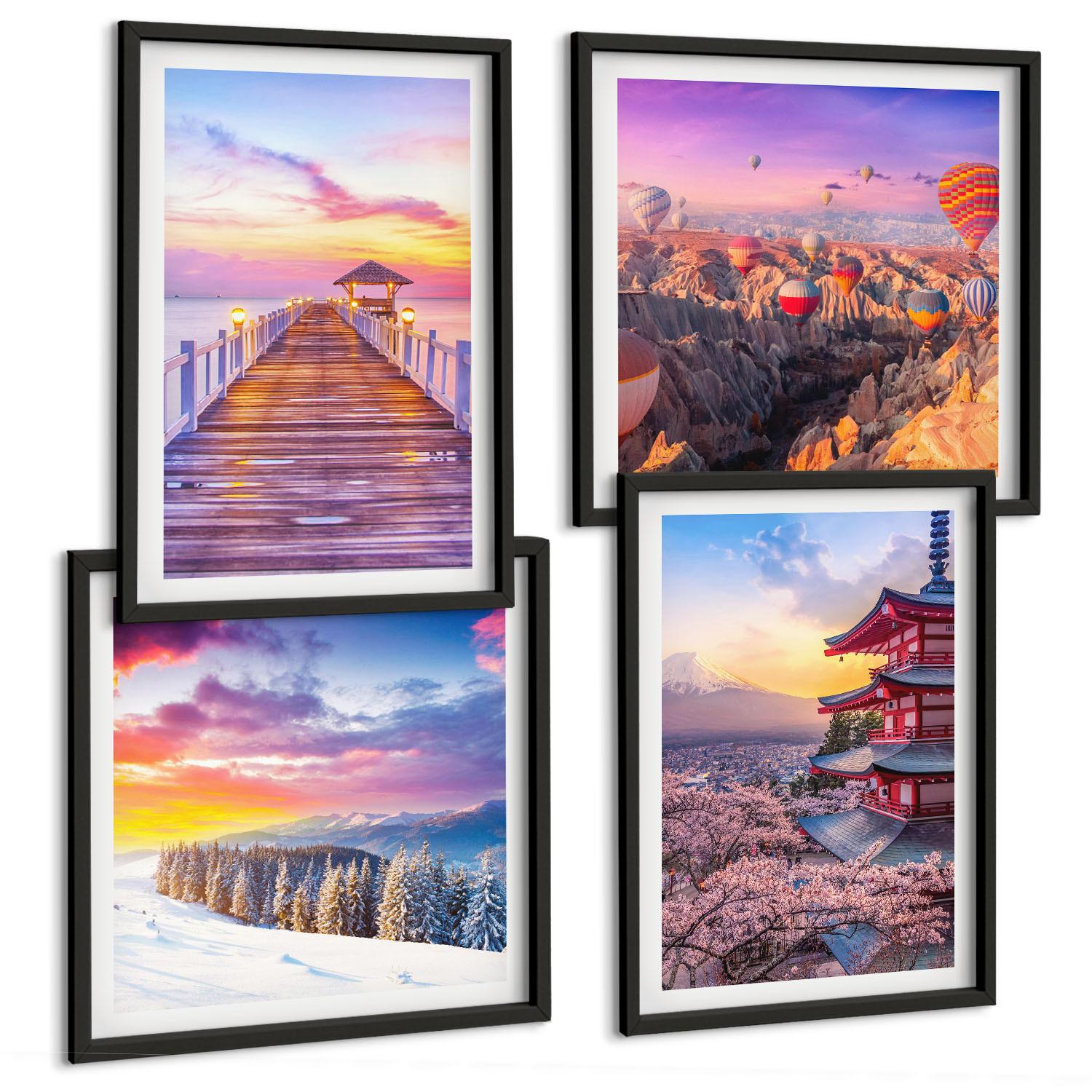BILDER SET 4er Set - 50x50 cm & 40x60 cm Schwarzer Rahmen - Romantische Himmelslandschaften - Schwarz, Kunststoff (50/50cm) - TULUP