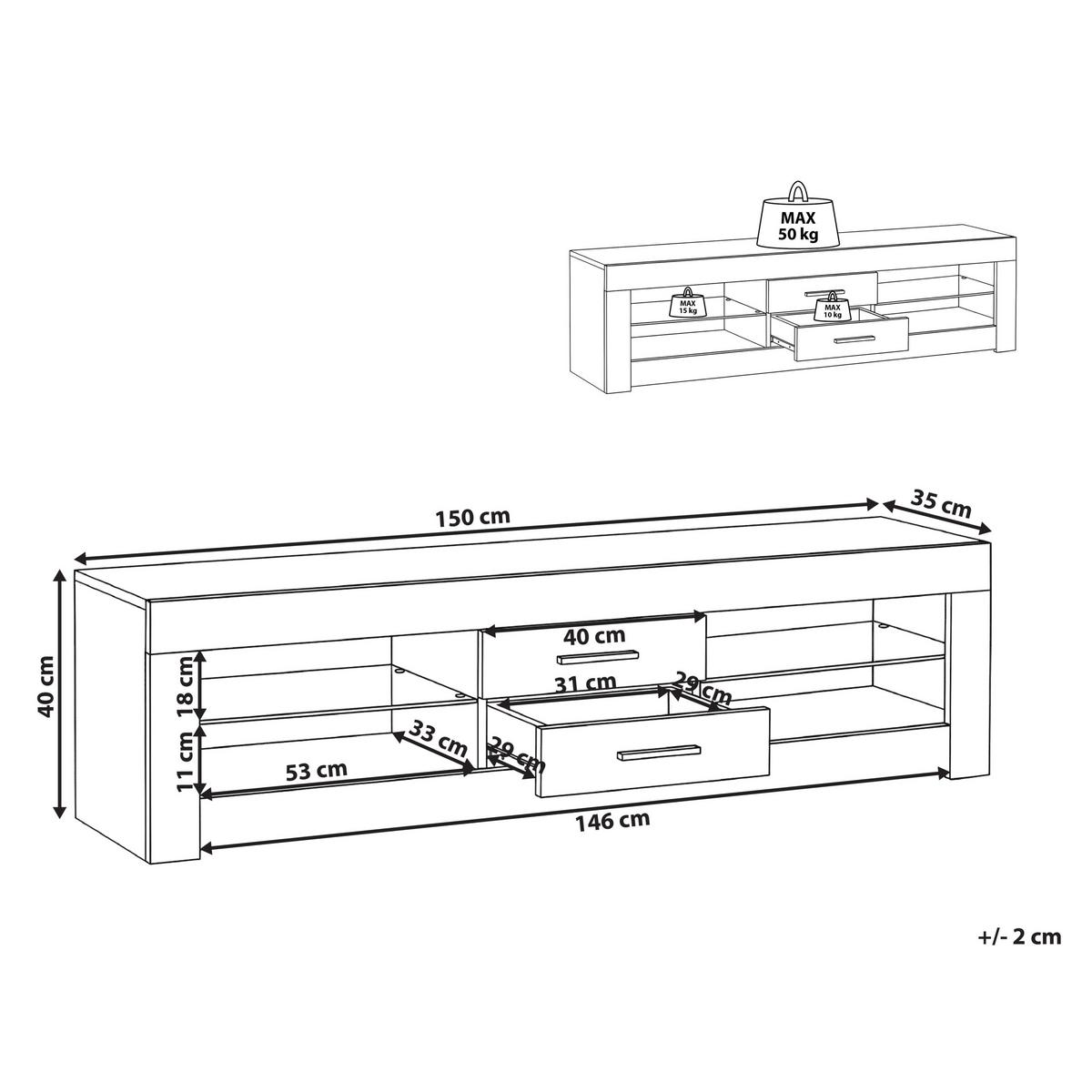 TV-MÖBEL Schwarz Esquimalt - Silberfarben/Schwarz, Holzwerkstoff (150/40/35cm) - Beliani