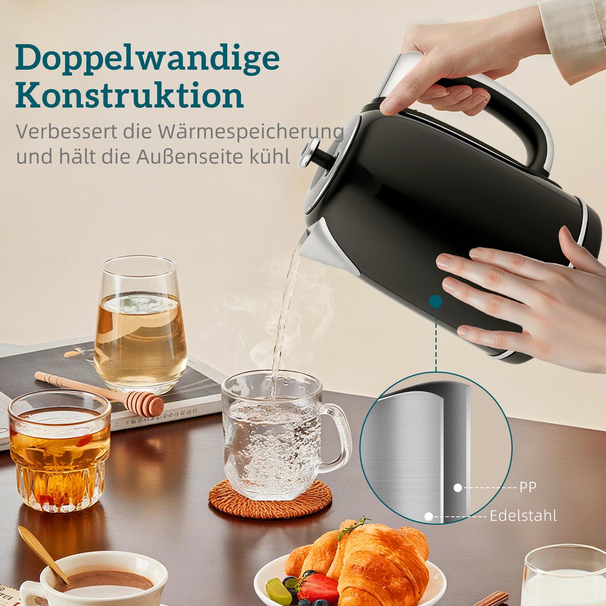 WASSERKOCHER Toaster Set 1,7L Edelstahl Wasserkocher 2 Scheiben Toaster Schwarz - Schwarz, Kunststoff (15.9/24.8/23.2cm) - HOMCOM
