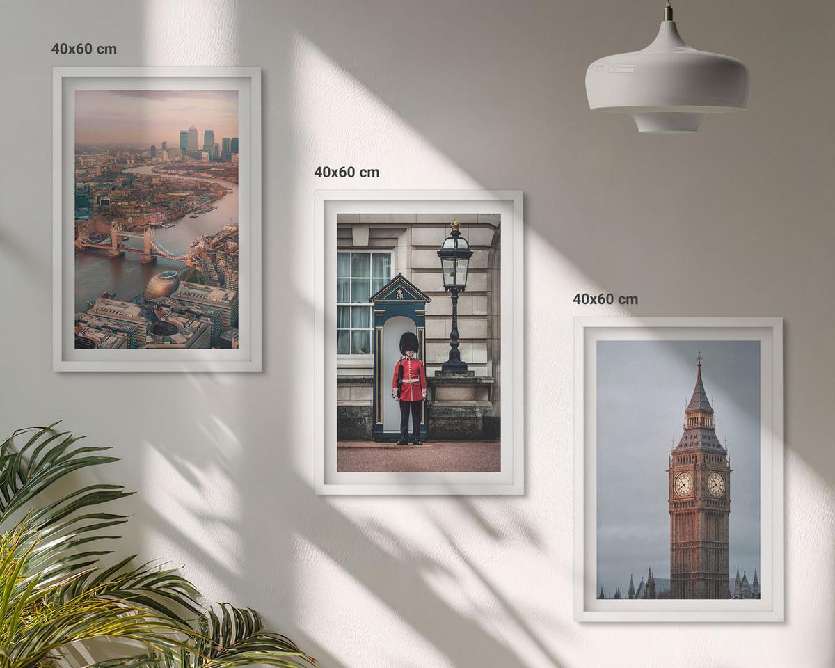 BILDER SET 3er Set - 40x60 cm Weißer Rahmen - London Bridge Guardian Big Ben - Weiß, Kunststoff (40/60cm) - TULUP
