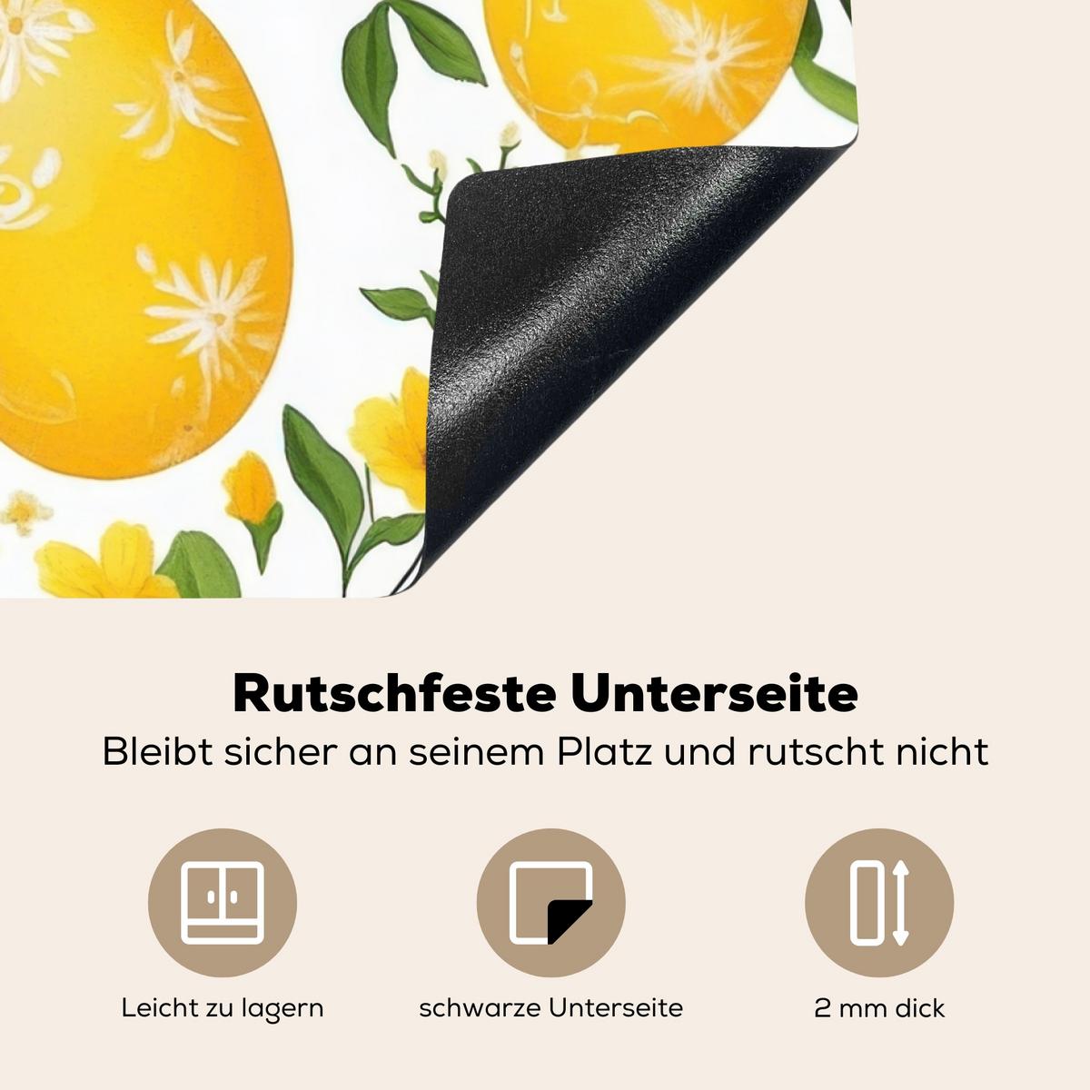 HERDABDECKPLATTE Blumen - Ostereier - Gelb Induktionsmatte 77x59 cm - Gelb, Kunststoff (77/59/0.2cm) - MuchoWow
