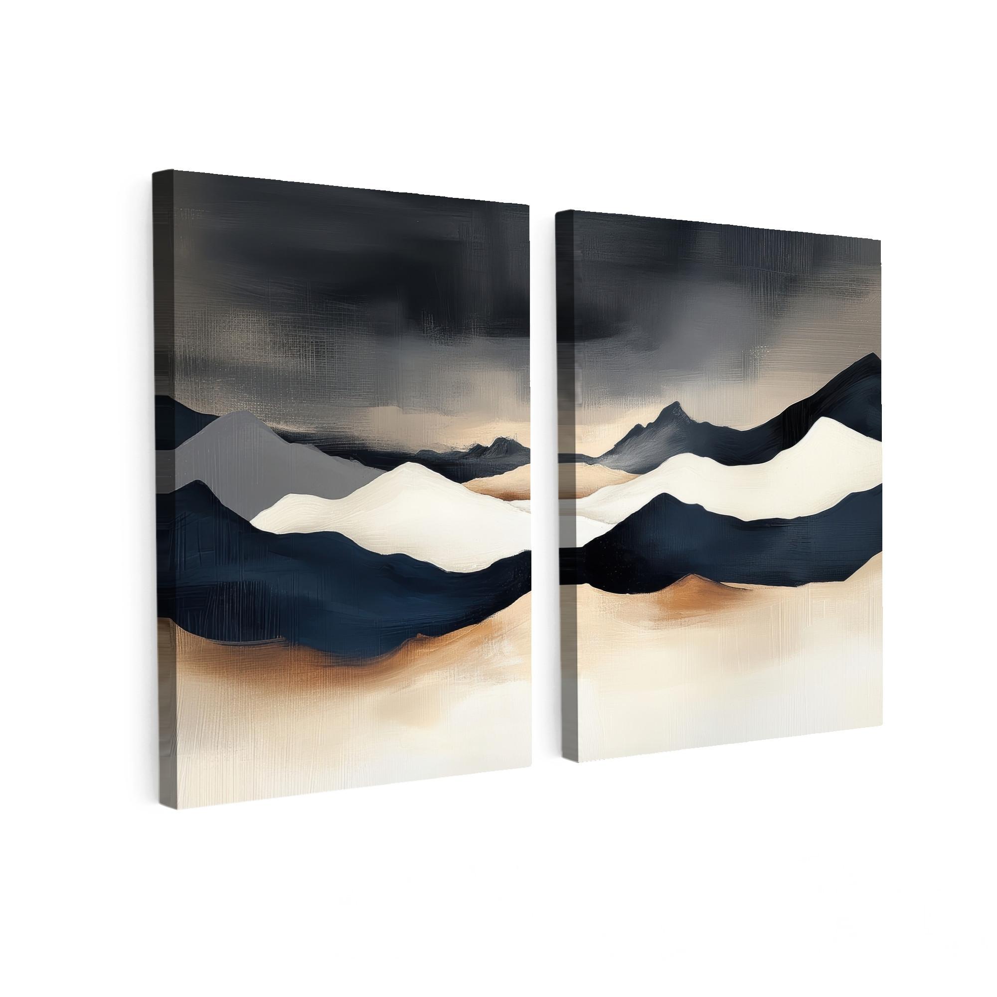 LEINWANDBILD 2er Set Landschaft - Abstrakt - Modern 100x70 cm - Dunkelblau, Textil (100/70cm) - MuchoWow
