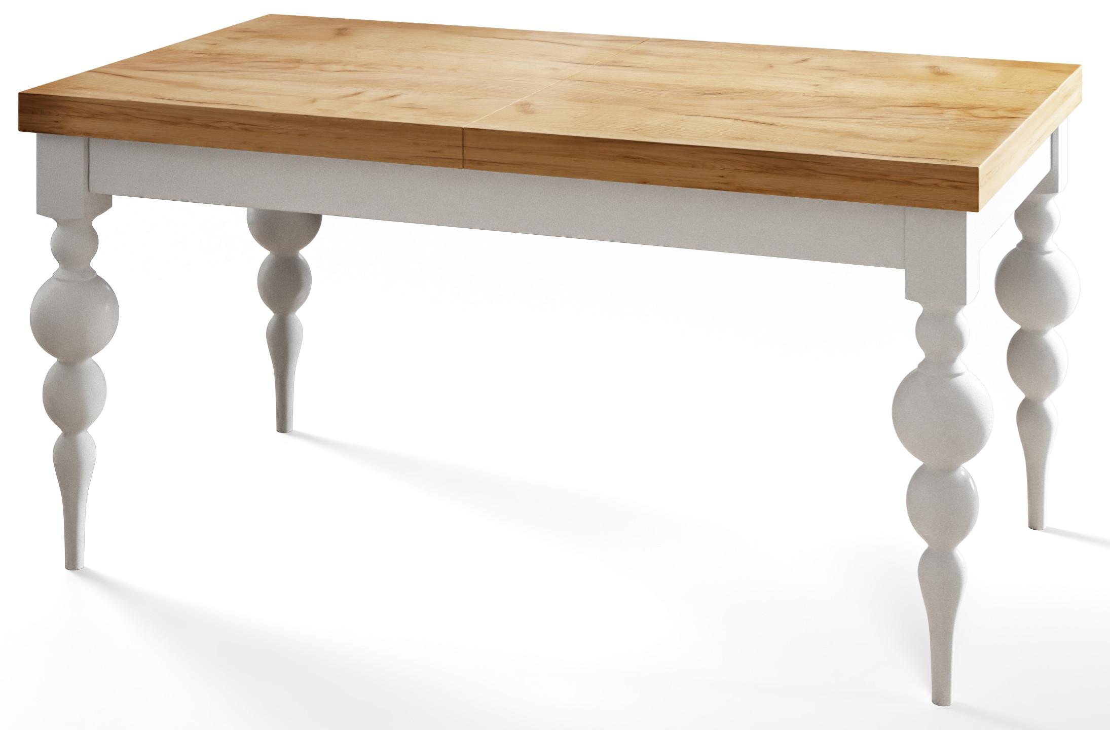 RECHTECKIGER Esszimmertisch LENA, ausziehbarer Tisch, Größe: 120-160X80X78,5 cm, Wohnzimmertisch Farbe: CRAFT, mit Tischbeinen in Farbe Weiß - Braun/Weiß, Holzwerkstoff (120/80/79cm) - Alpi-Möbel
