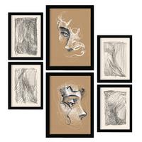 POSTER Set Mit 6 Künste Messen In Weibliche Zusammenfassung A3 & A4 Schwarzer Rahmen - Schwarz, Papier (29/3cm) - Nacnic