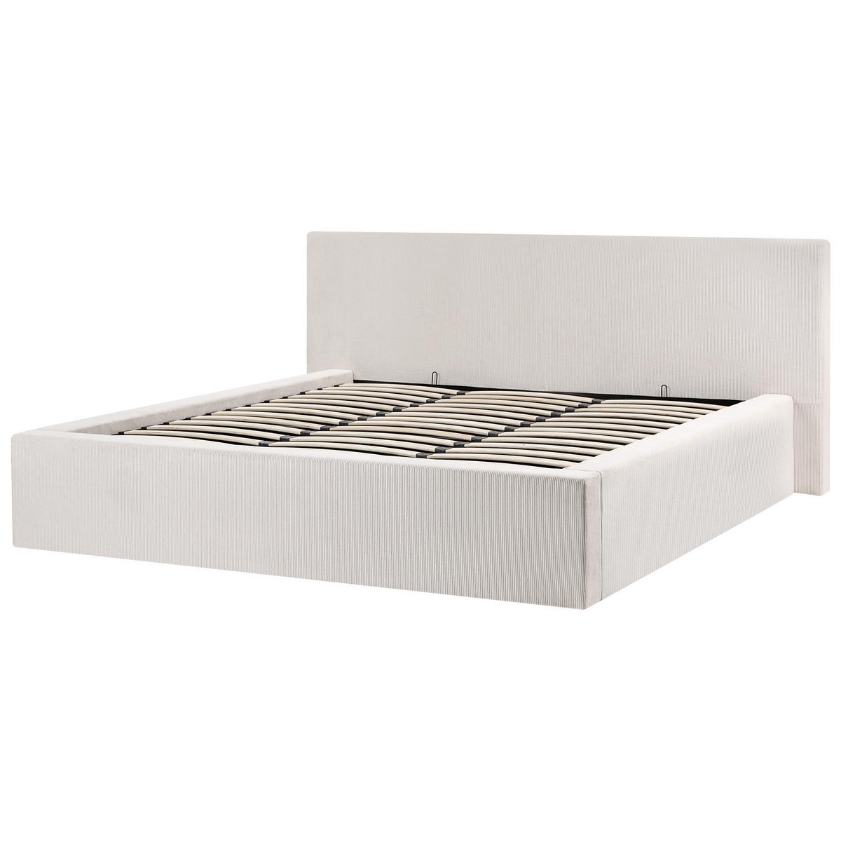 BETT mit Stauraum 180/200 cm Cord Hellbeige Lillebonne - Beige, Textil (180/200cm) - Beliani