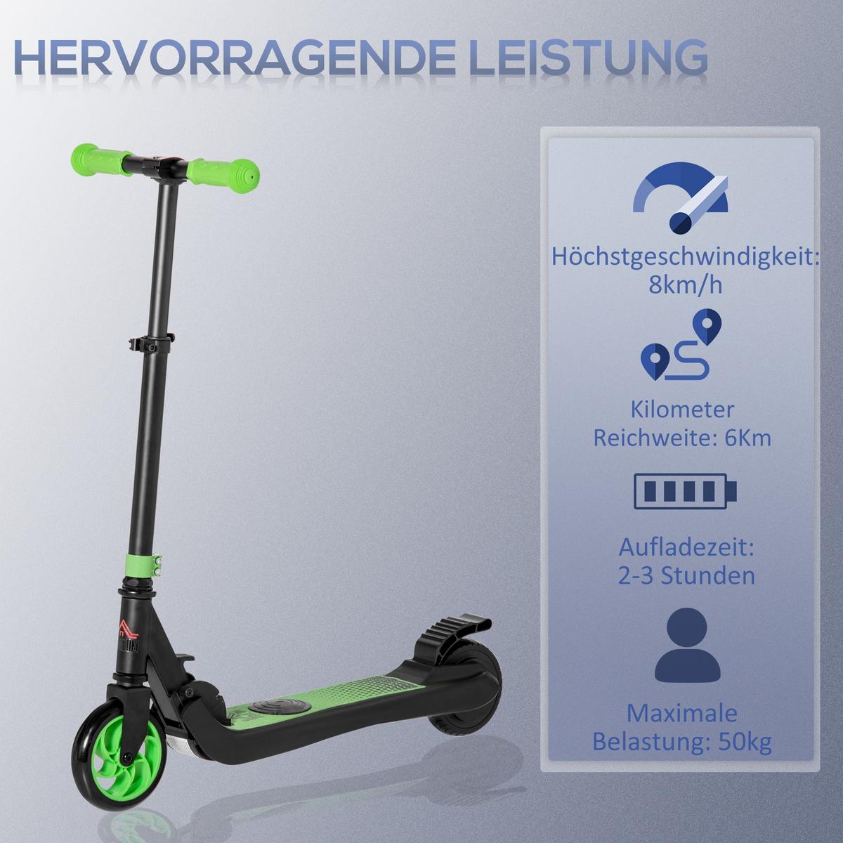 E-SCOOTER Verstärktes Nylon Aluminium Grün Schwarz - Grün, Kunststoff (71/36.5/80cm) - HOMCOM