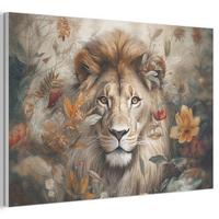 AKUSTIKBILD Löwe - Wildtiere - Pflanzen - Natur - Blumen Akustikpaneele 90x60 cm - Beige, Kunststoff (90/60/0.9cm) - MuchoWow