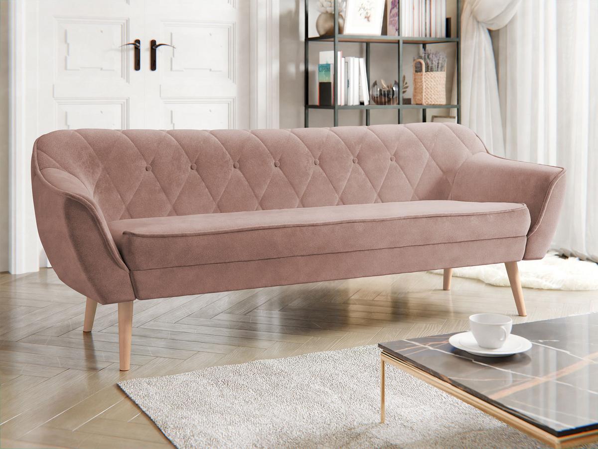 SOFA Skand 3 - Rosa/Naturfarben, Holz/Textil (180/75/74cm) - MIRJAN24