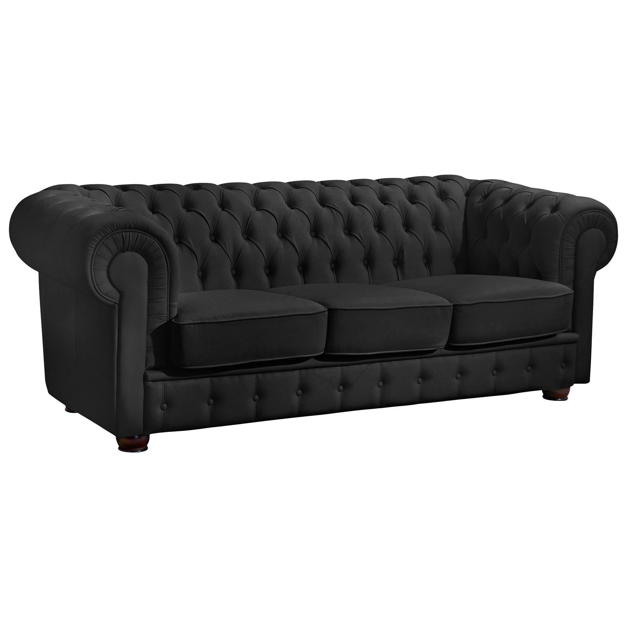 SOFA 3-Sitzer Kalea Bezug Kunstleder Buche nussbaum dunkel / schwarz - Schwarz, Kunststoff (200/76/98cm) - 58aufmkessel