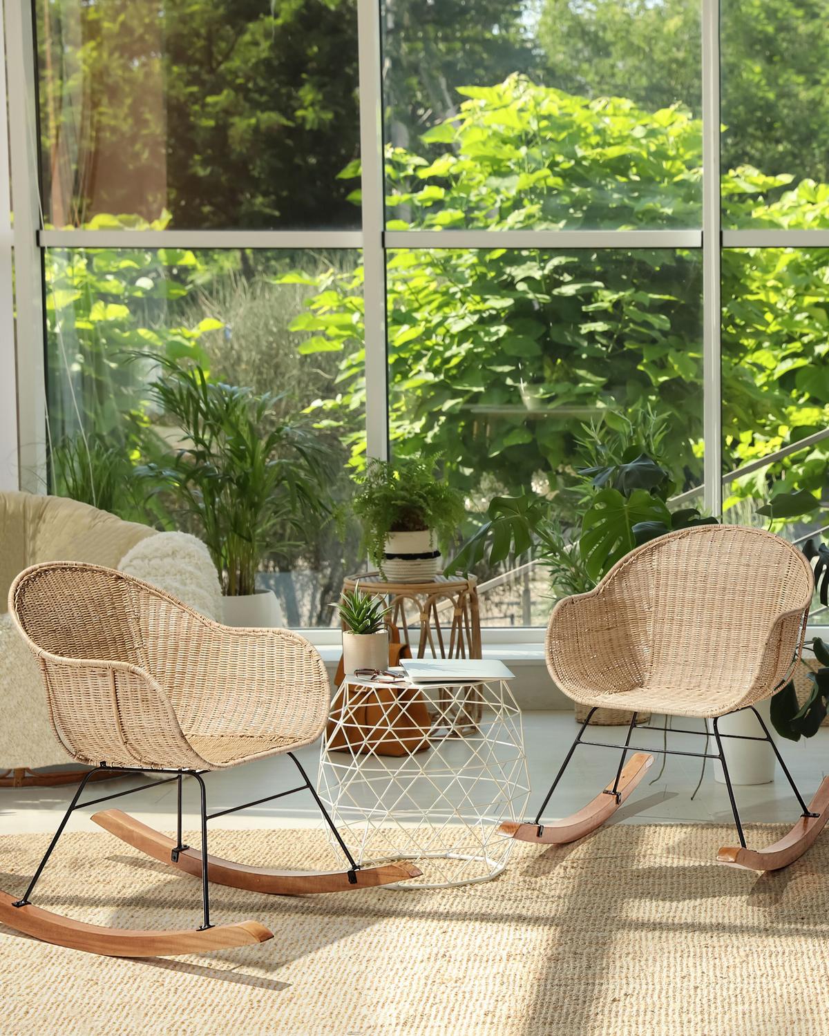 SCHAUKELSTÜHLE 2er Set Naturfarben Lavinio - Naturfarben, Naturmaterialien (61/80/98cm) - Beliani