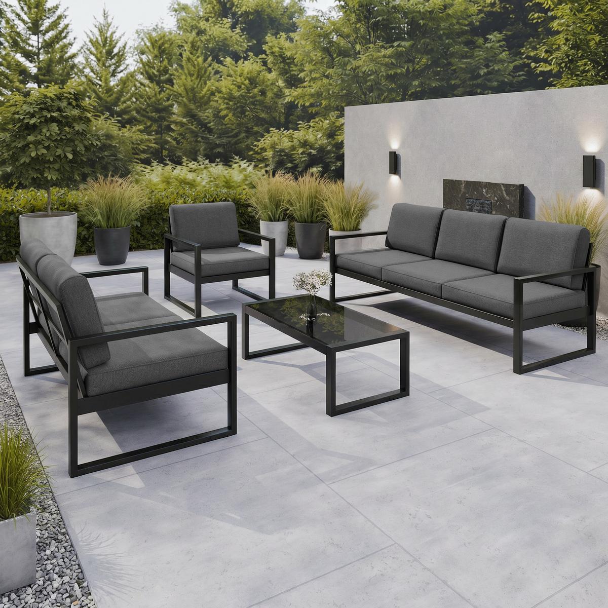 GARTENSET Stella mit Sofas und Sessel, mit Metallrahmen, Dunkelgrau - Dunkelgrau, Metall - Beautysofa