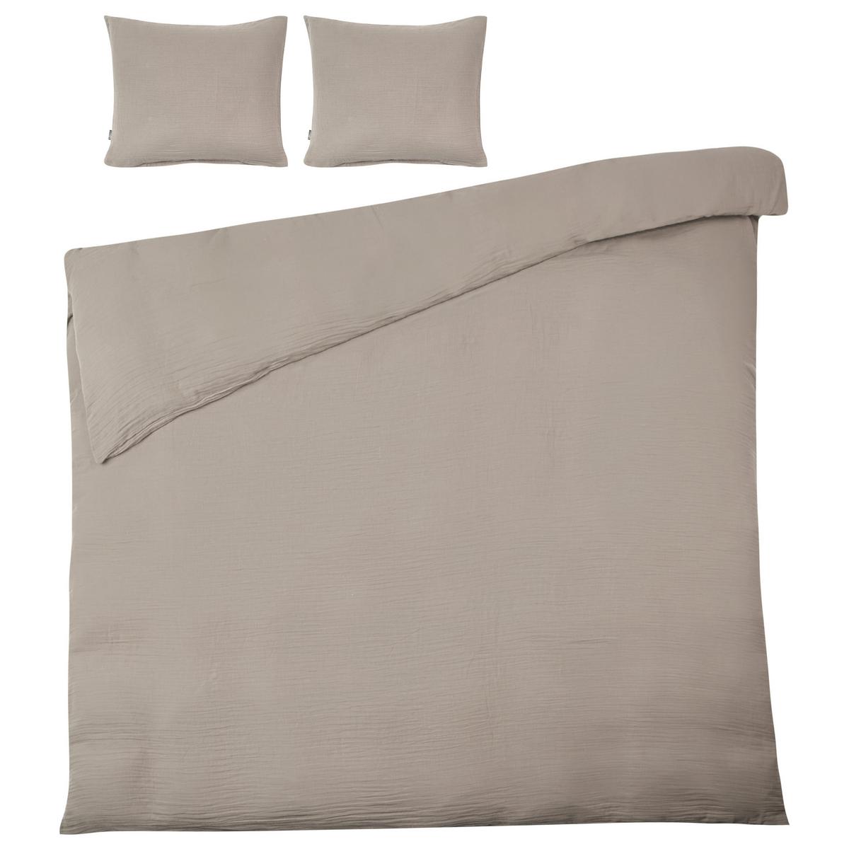 BETTWÄSCHE-SET 200/200 cm Baumwollmusselin Taupe Sumner - Taupe, Textil (200/200cm) - Beliani