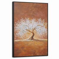 LEINWAND Bilder mit Rahmen - Abstrakt - Baum - Weiß - Blätter - 60x90 - Braun, Textil (60/90cm) - MuchoWow