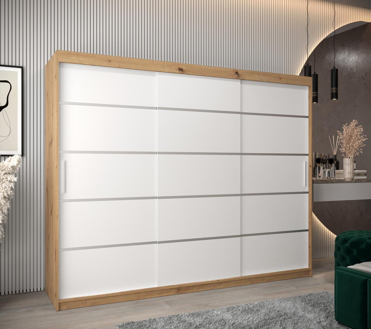 SCHWEBETÜRENSCHRANK 200/250/62 3-türig - Silberfarben/Weiß, Holz/Kunststoff (250/200/62cm) - MÖBEL KRYSPOL