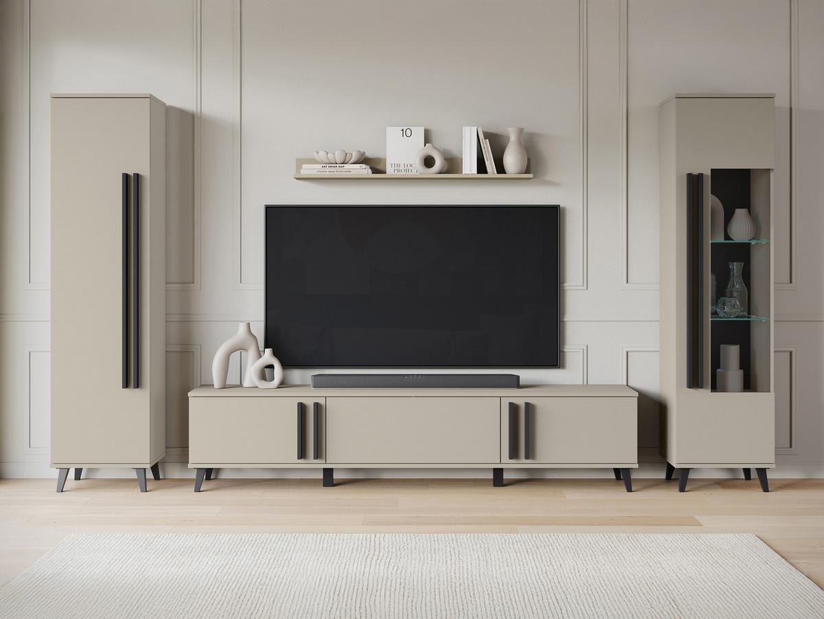 WOHNWAND Helsinki II - Beige/Schwarz, Holzwerkstoff/Kunststoff (180/70/33cm) - MIRJAN24