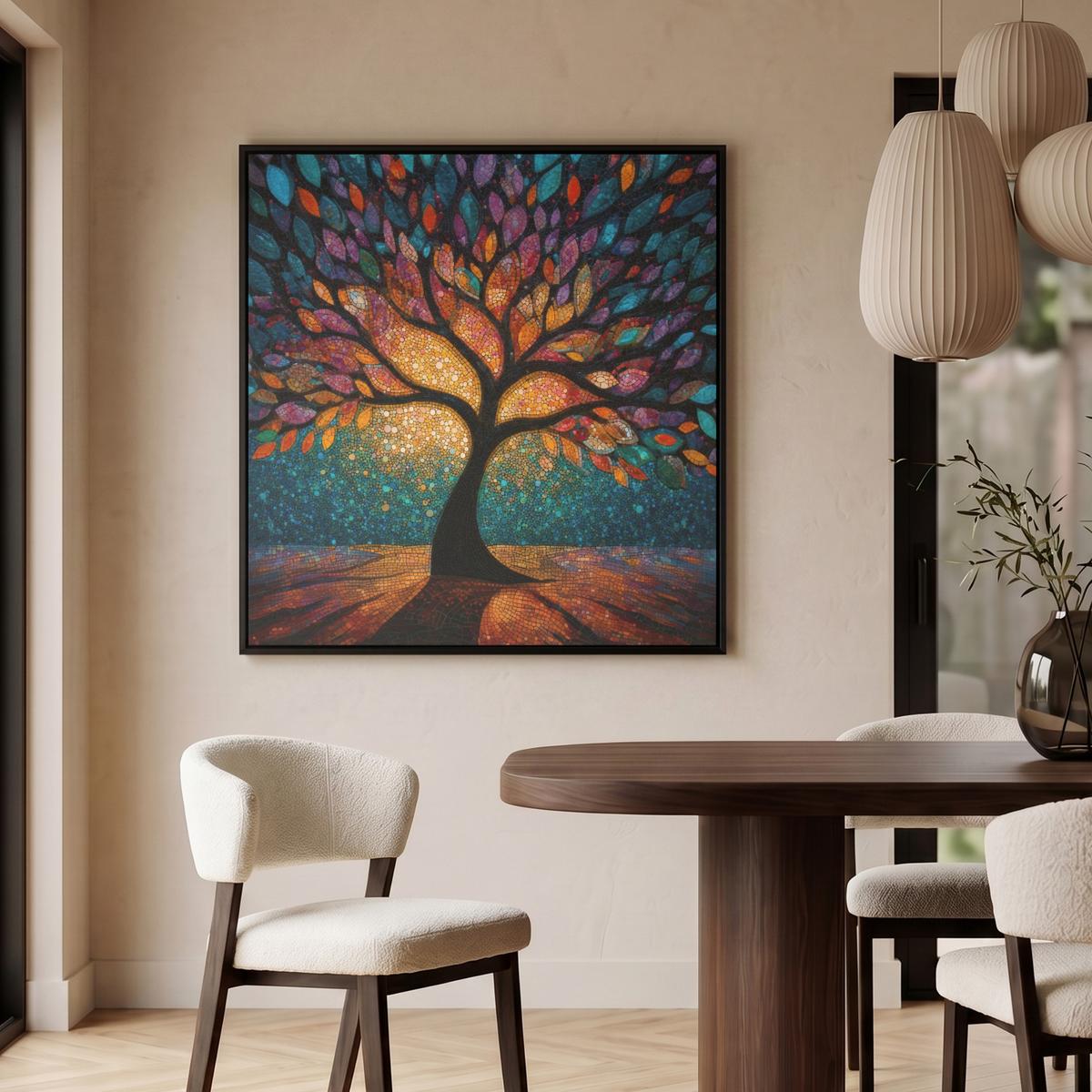 LEINWAND Bilder mit Rahmen - Mosaik - Bunt - Baum - Äste - 90x90 - Multicolor, Textil (90/90cm) - MuchoWow
