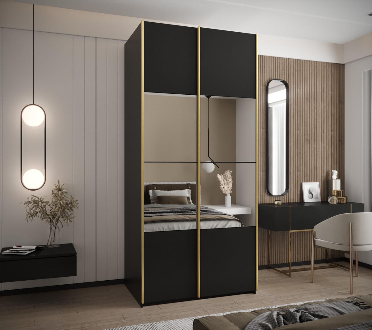 SCHWEBETÜRENSCHRANK 245,5/110/64 2-türig - Goldfarben/Schwarz, Holz/Metall (110/245/64cm) - Abiks Möbel