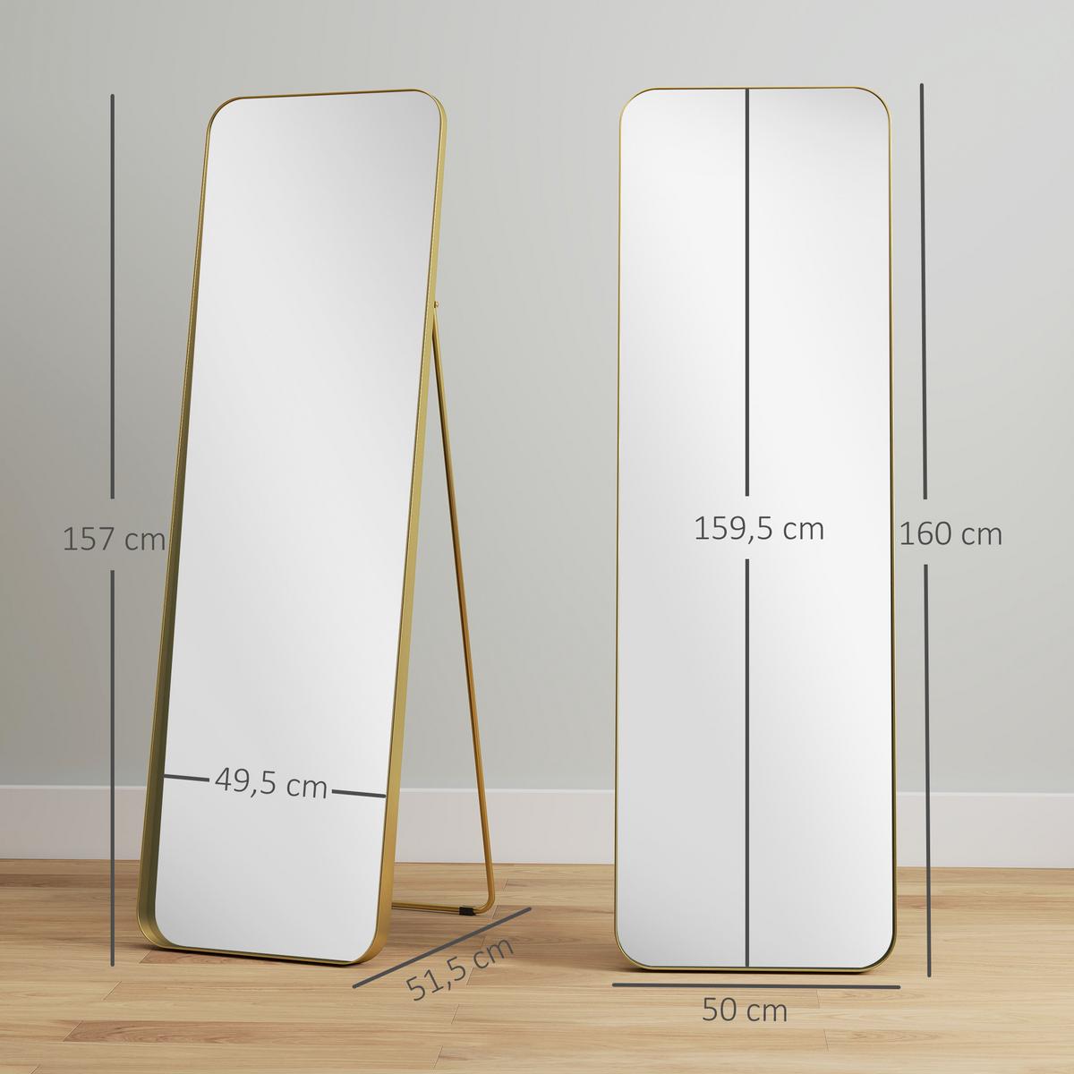 GANZKÖRPERSPIEGEL 160 x 50 cm Gewölbter Standspiegel mit Bruchsichere Glas - Goldfarben, Metall (6/160/50cm) - HOMCOM