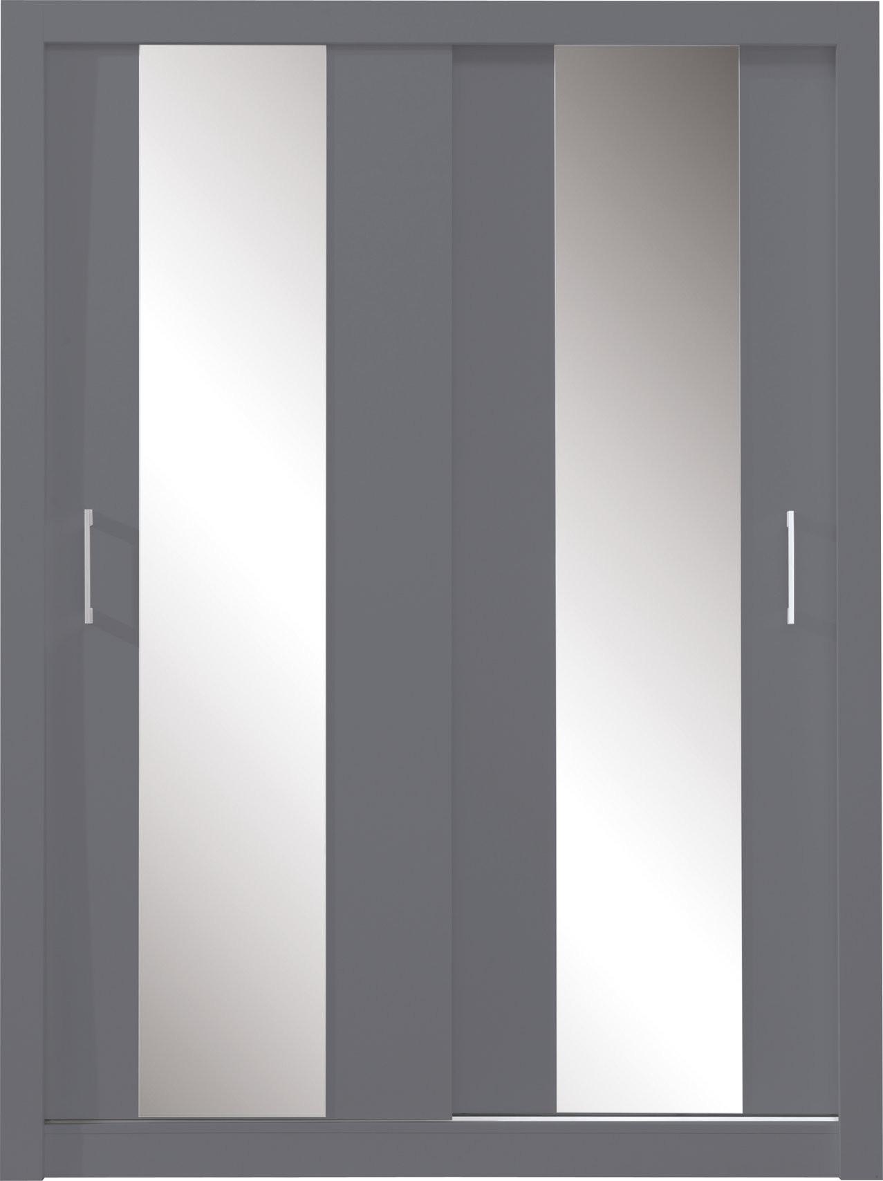 SCHWEBETÜRENSCHRANK MIRA 160/215/60cm 2-türig mit Spiegel Anthrazit - Anthrazit, Holzwerkstoff (160/215/60cm) - MASSENO