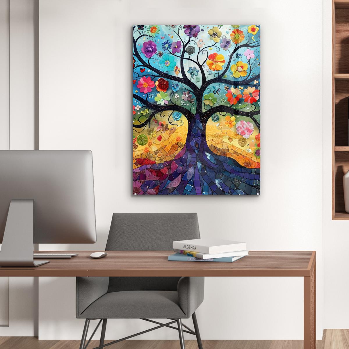 ACRYLGLASBILD Kunst - Baum des Lebens - Blumen - Hippie 60x80 cm - Dunkelblau, Glas (60/80cm) - MuchoWow