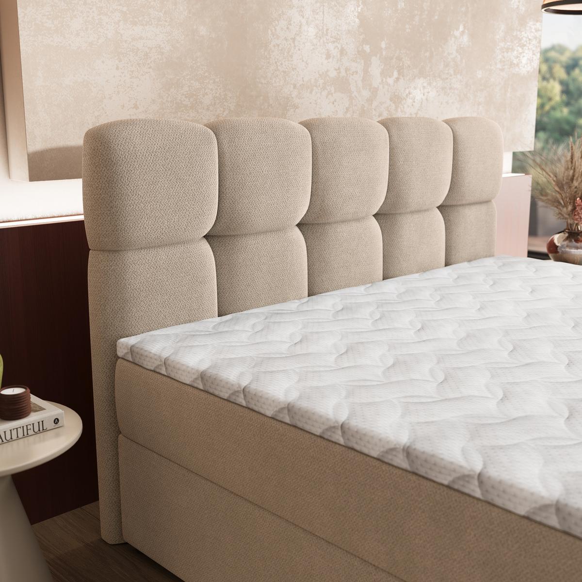 BOXBETT MERU 140x200 cm mit Matratze und Topper - Beige - Beige, Holz (140/200cm) - MASSENO