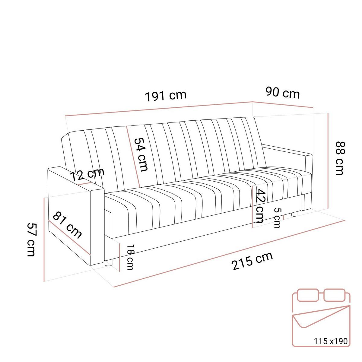 SCHLAFSOFA VERO MAX mit Schlaffunktion Castel 04 - Beige, Textil (191/88/90cm) - Lookway