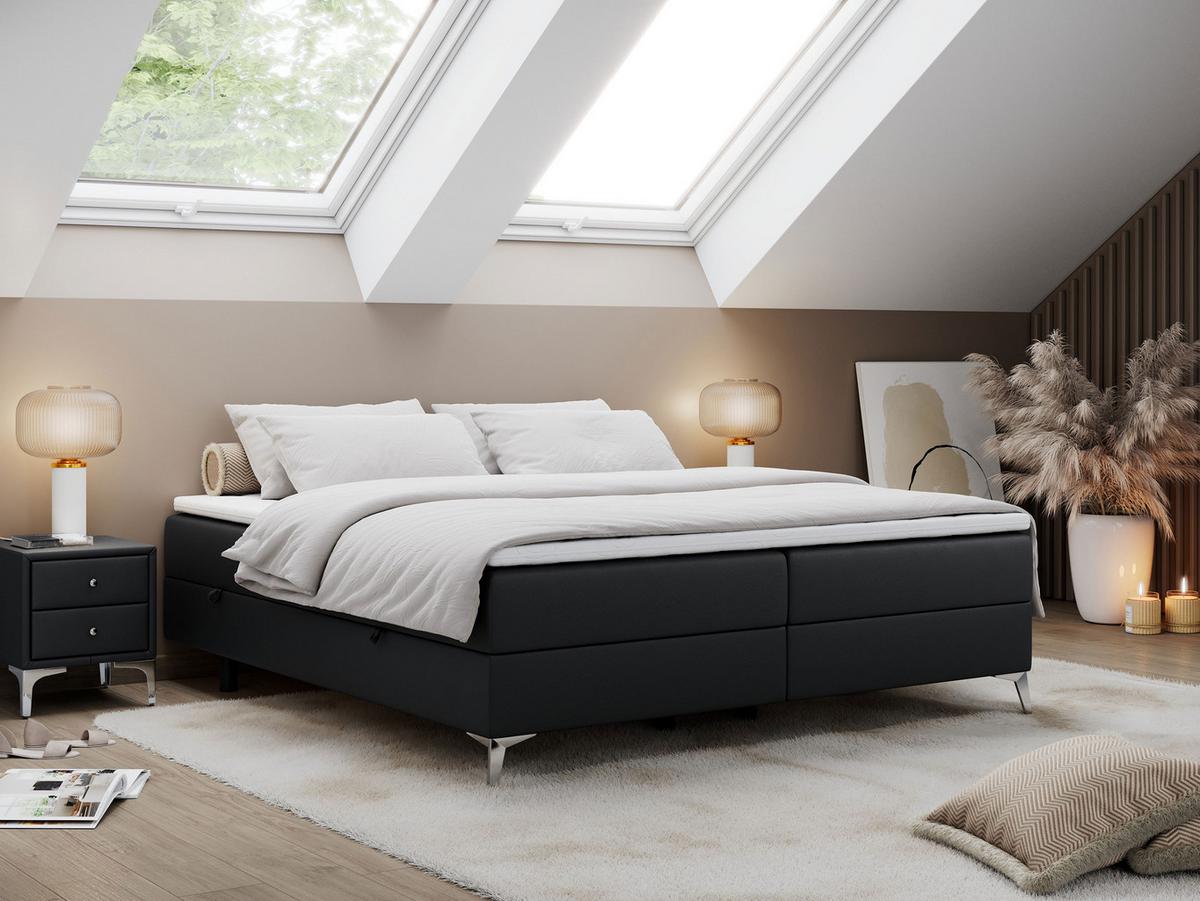 BOXBETT LESS 200/200 Schwarz Kunstleder - H3 - Schwarz, Holz/Textil (200/200cm) - MKS