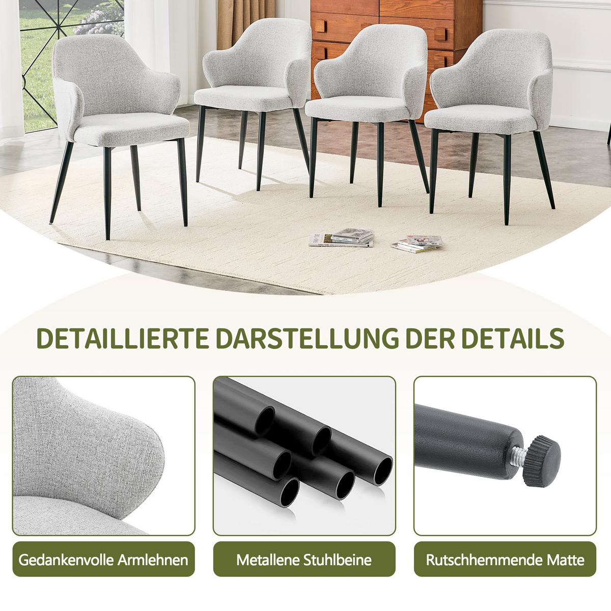 ESSZIMMERSTÜHLE 2er Set Stoff Hellgrau Umschließende Lehne Metallgestell - Hellgrau, Textil (53/83/56.5cm) - Urban Meuble
