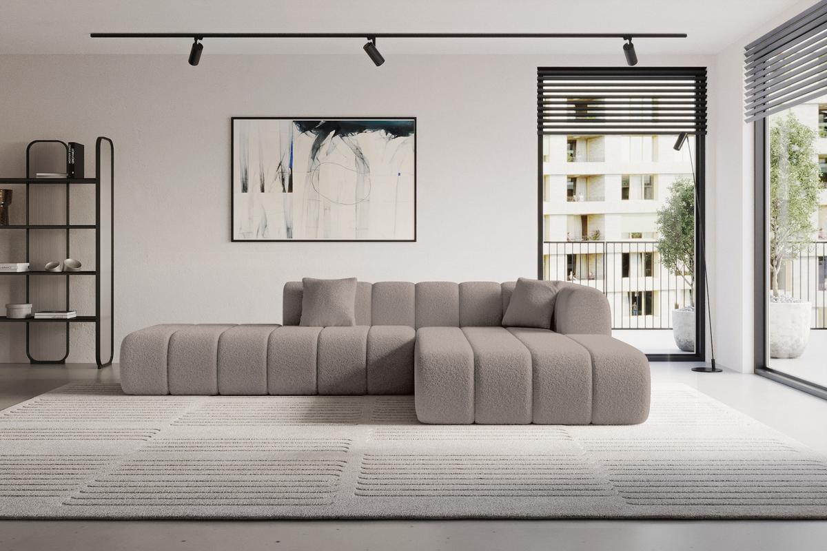 ECKSOFA Ottomane Rechts BILA-L 289x176x71 Braun Bouclé - Schwarz/Braun, Holzwerkstoff/Kunststoff (289/176cm) - ALTDECOR