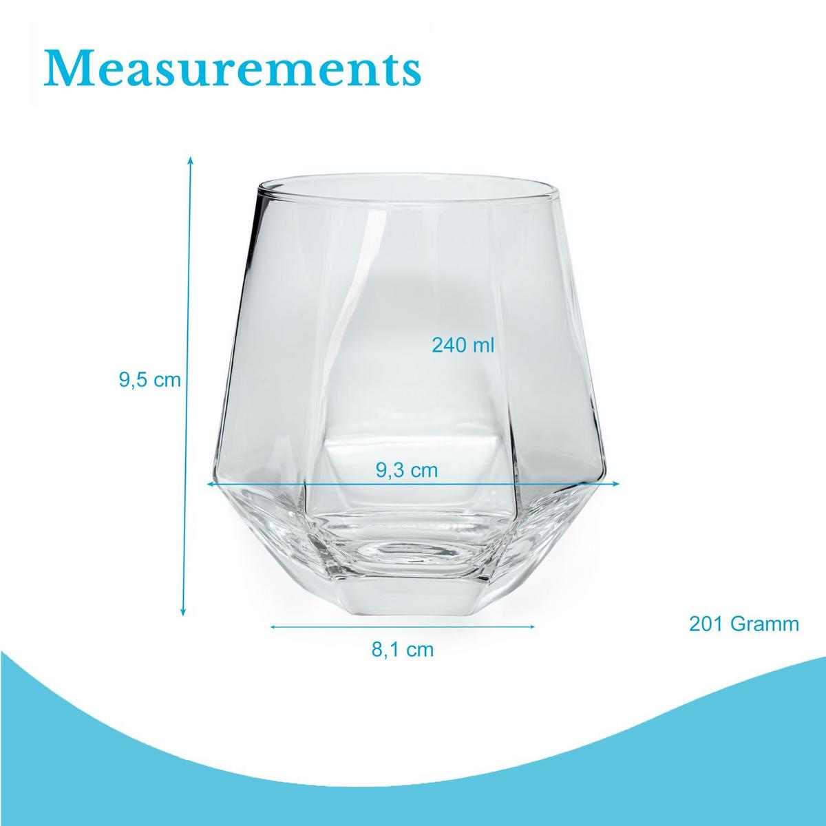 TRINKGLAS SET im Hexagon Design 240 ml (6-tlg) - Transparent, Glas - Intirilife