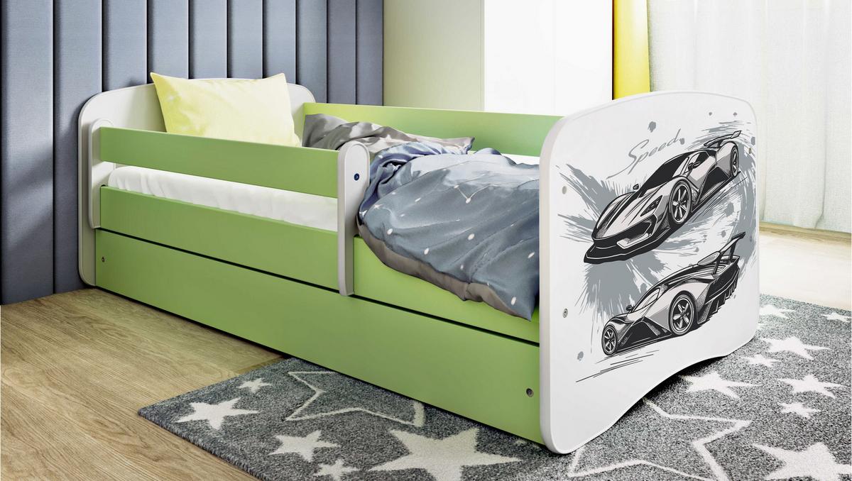 KINDERBETT Sportwagen mit Schublade 140/70 80/61/144 - Grün, Holzwerkstoff (70/140cm) - RAUMHIRSCH FURNITURE