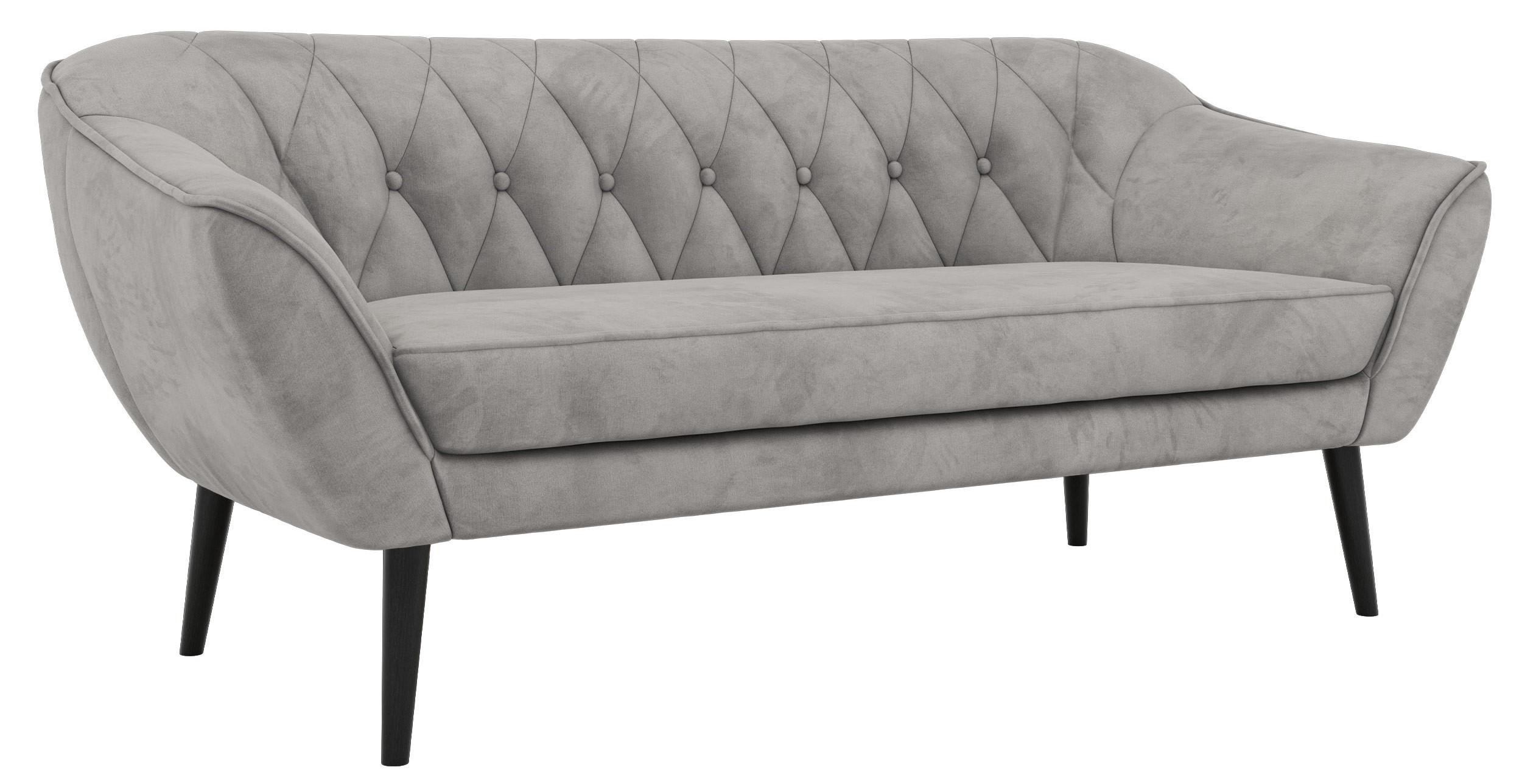 3-SITZER-SOFA PIRS - Hellgrau Velvet - Schwarze Beine - Hellgrau/Schwarz, Holzwerkstoff/Textil (180/75/74cm) - MKS