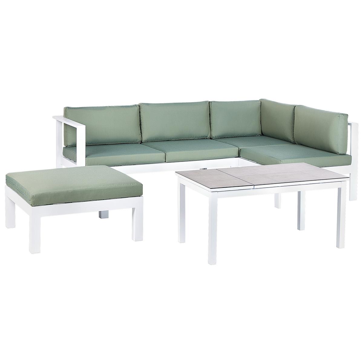 LOUNGE-SET 5-sitzer Aluminium Grün Messina - Weiß/Grau, Metall - Beliani