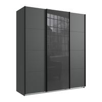 SCHWEBETÜRENSCHRANK 3-türig B180/H208/T64 cm in Grafit, Kleiderschrank mit einer Glasfront-Tür in Grau / 22516 - Graphitfarben/Weiß, Holzwerkstoff/Metall (180/208/64cm) - luma-home