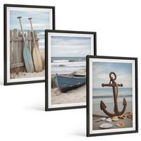BILDER SET 3er Set - 40x60 cm Schwarzer Rahmen - Strandbootanker Sand - Schwarz, Kunststoff (40/60cm) - TULUP