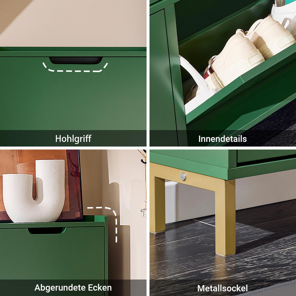 SCHUHSCHRANK mit 4 Klappen, Dunkelgrün 100x91x19cm - Dunkelgrün, Holzwerkstoff/Metall (100/91/19cm) - SoBuy